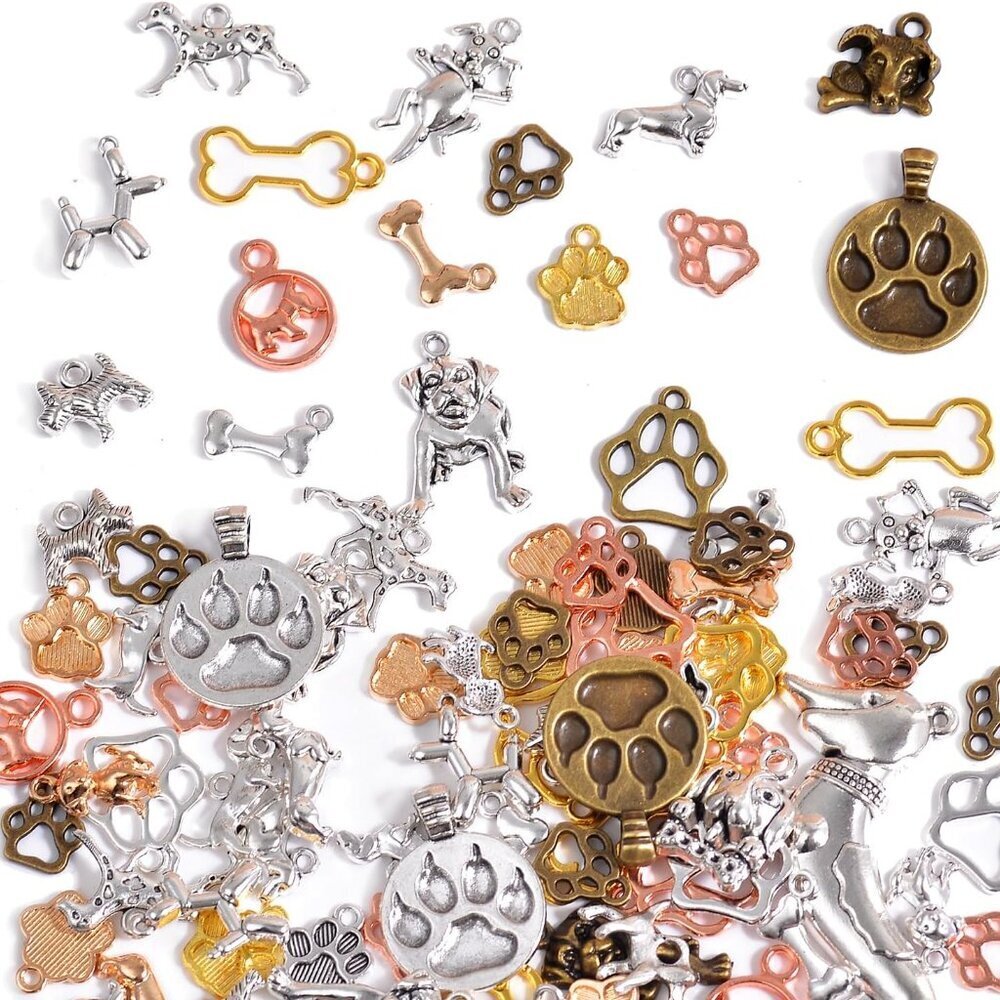 100g Metal Pendant Charms for Jewelry Making, Bulk Silver & Gold Charms for Brac